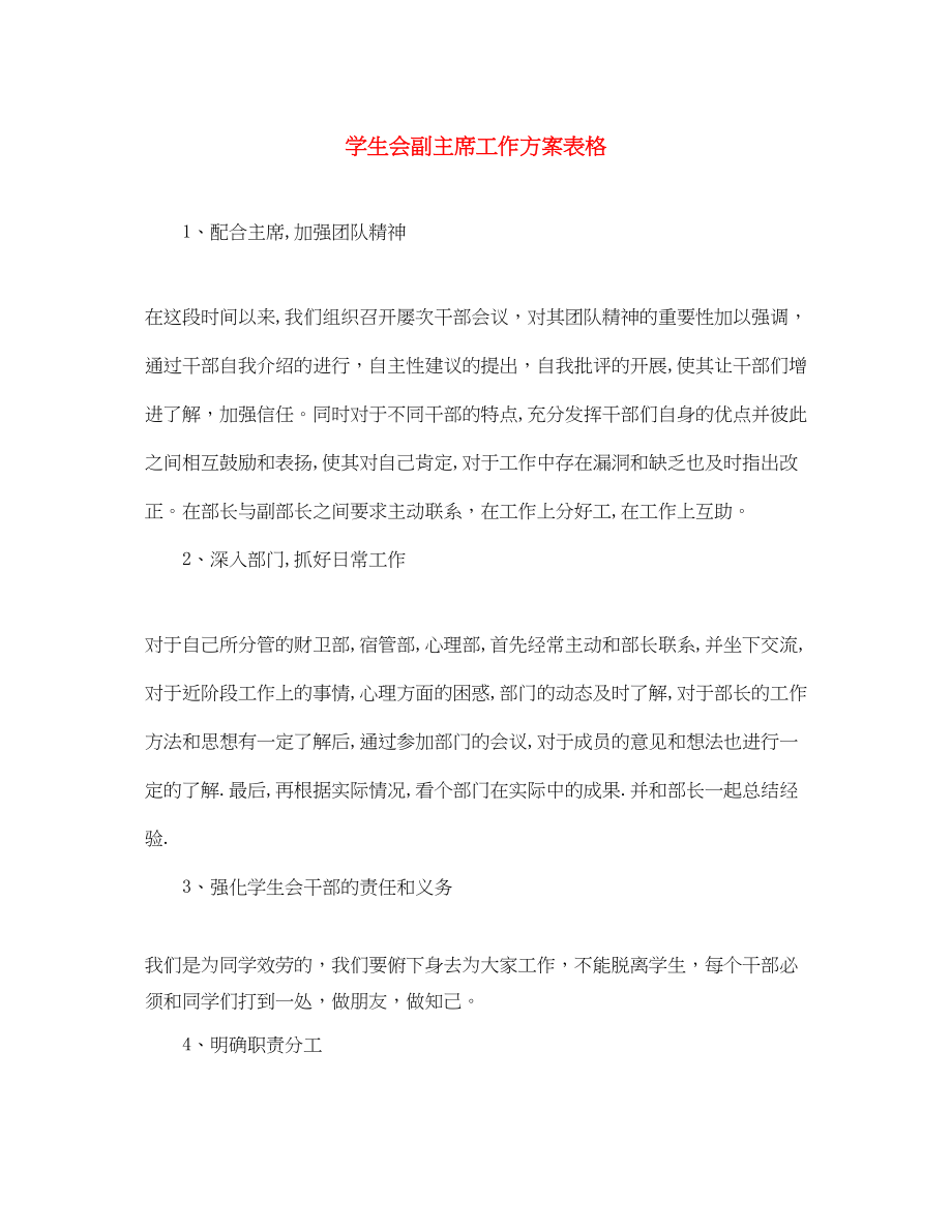 2023年学生会副主席工作计划表格.docx_第1页