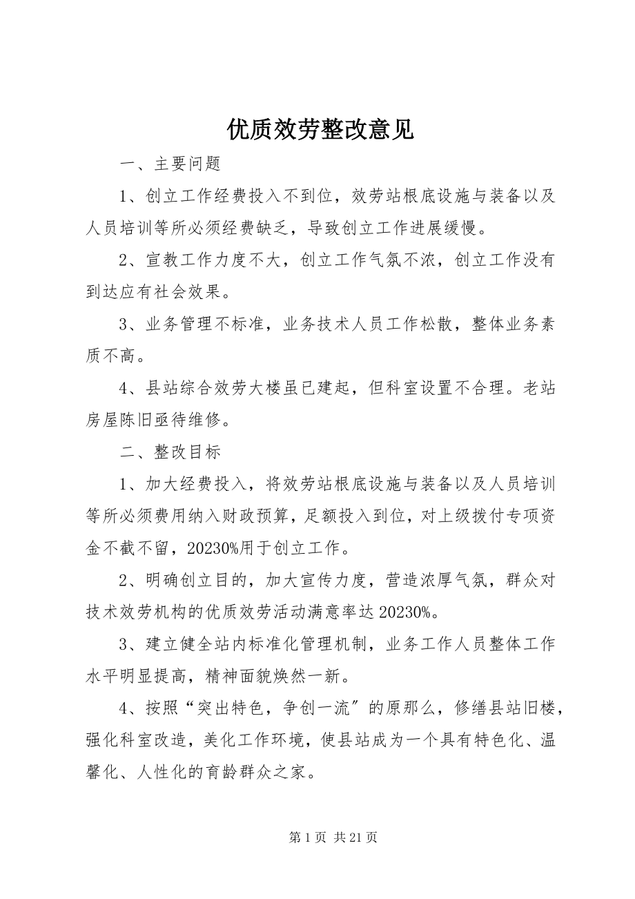 2023年优质服务整改意见.docx_第1页