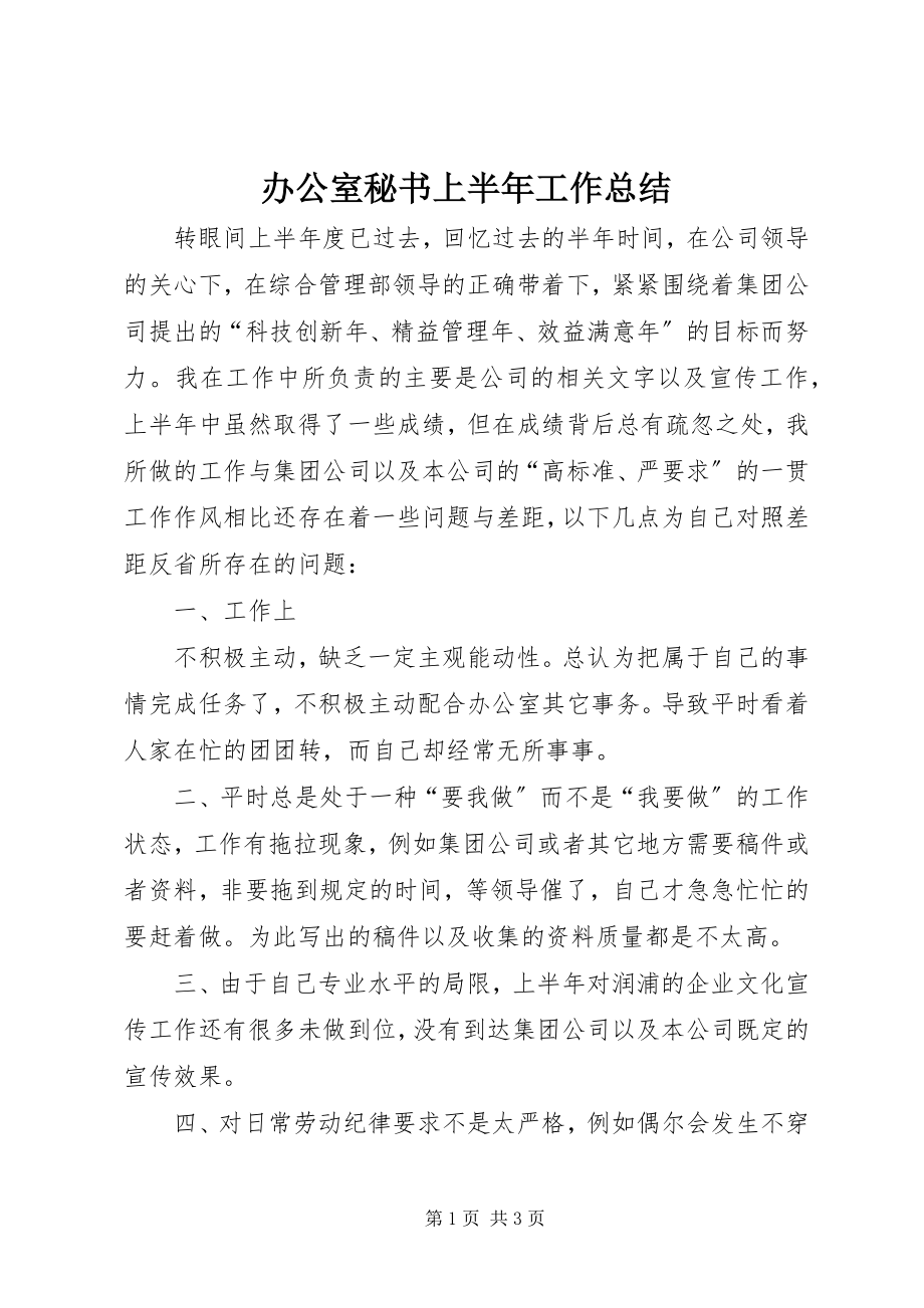 2023年办公室秘书上半年工作总结新编.docx_第1页