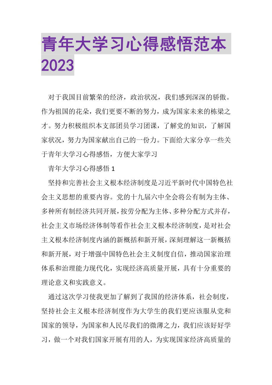 2023年青年大学习心得感悟范本.doc_第1页