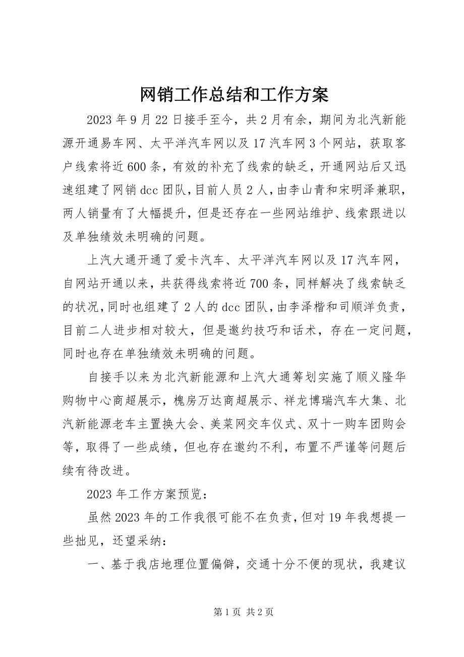 2023年网销工作总结和工作计划.docx_第1页