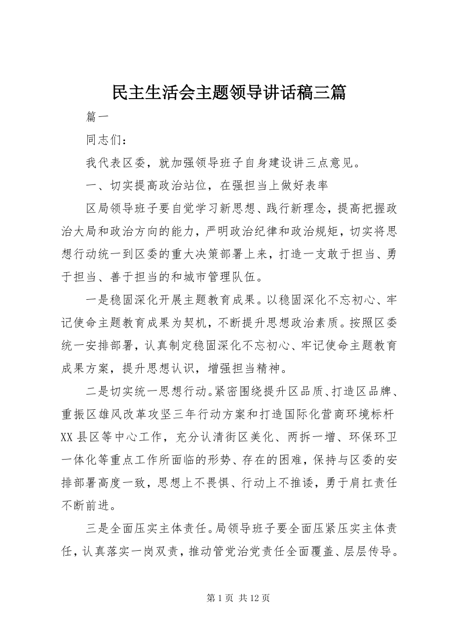 2023年民主生活会主题领导致辞稿三篇.docx_第1页