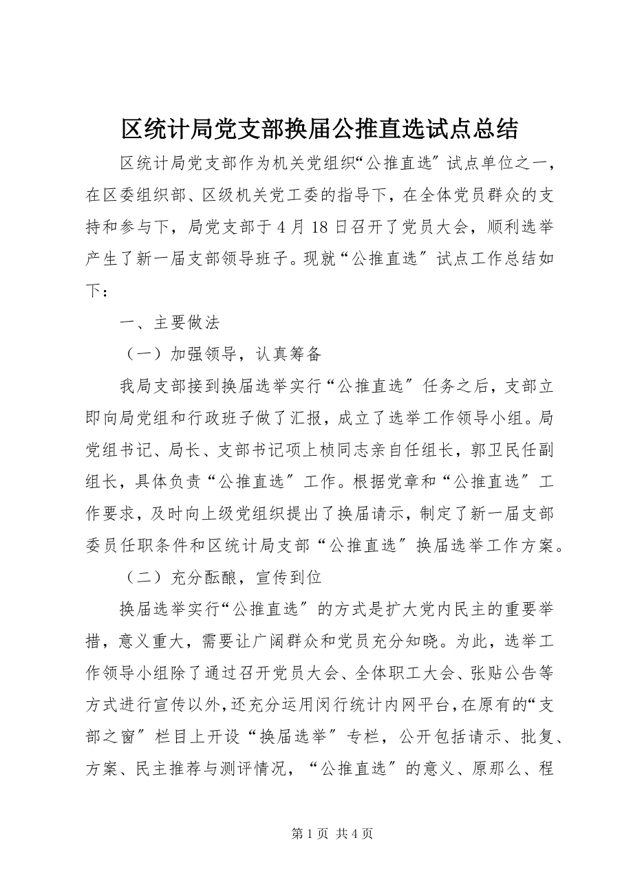 2023年区统计局党支部换届公推直选试点总结.docx_第1页