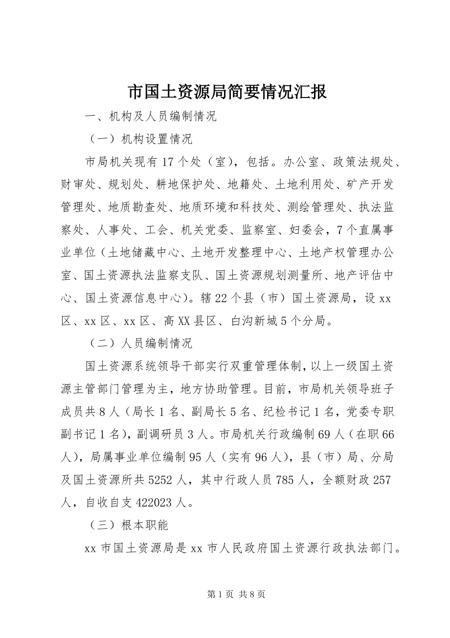 2023年市国土资源局简要情况汇报.docx_第1页