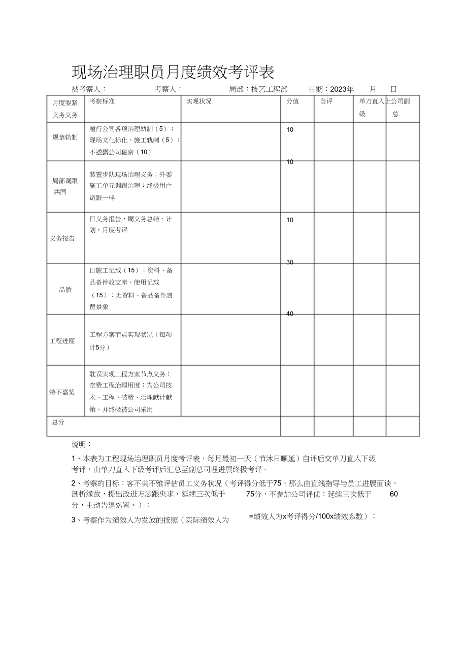 2023年现场管理人员绩效考核表.docx_第1页