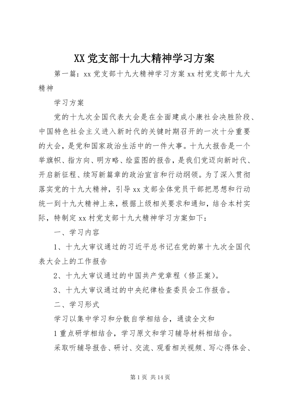 2023年XX党支部十九大精神学习计划.docx_第1页