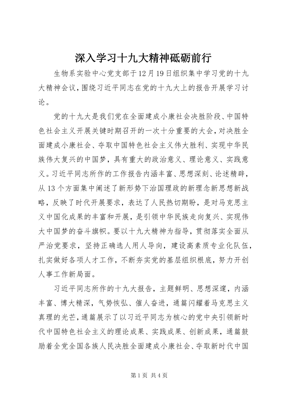 2023年深入学习十九大精神砥砺前行.docx_第1页