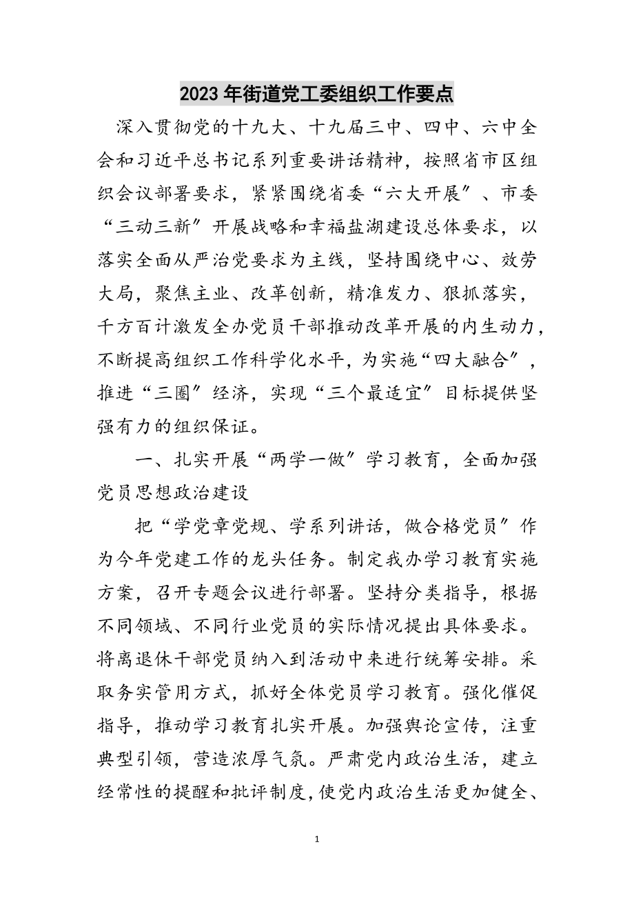 2023年年街道党工委组织工作要点范文.doc_第1页