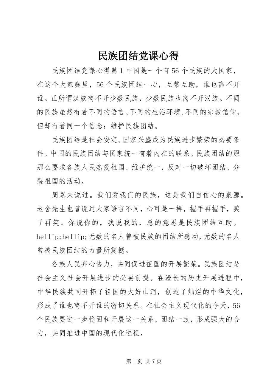 2023年民族团结党课心得.docx_第1页