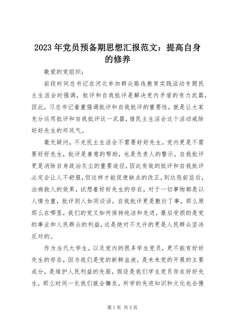 2023年党员预备期思想汇报提高自身的修养.docx_第1页