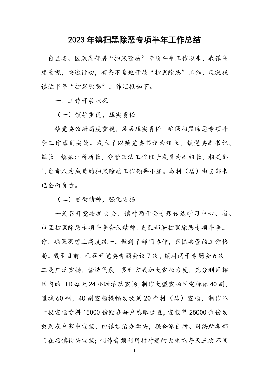 2023年镇扫黑除恶专项半年工作总结.docx_第1页