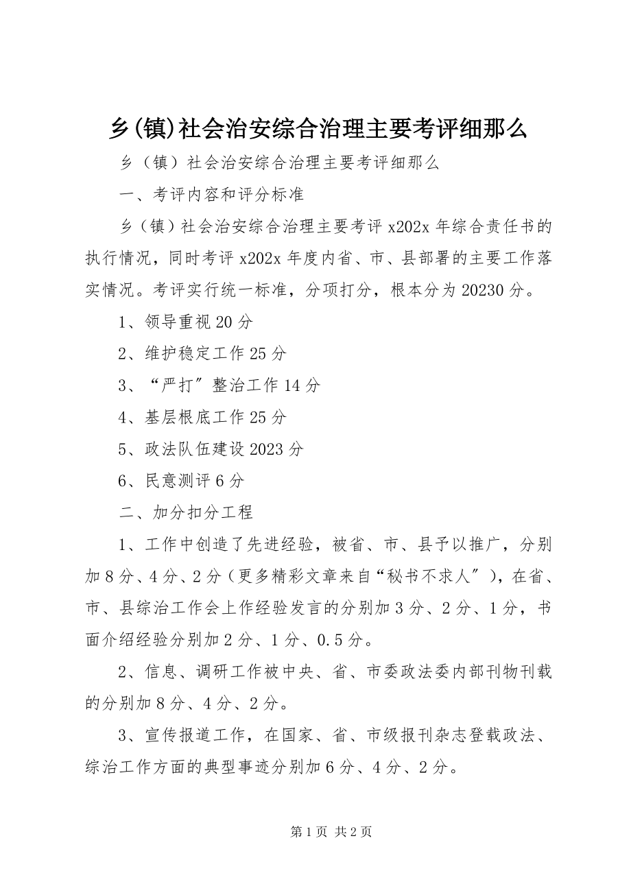 2023年乡镇社会治安综合治理主要考评细则.docx_第1页