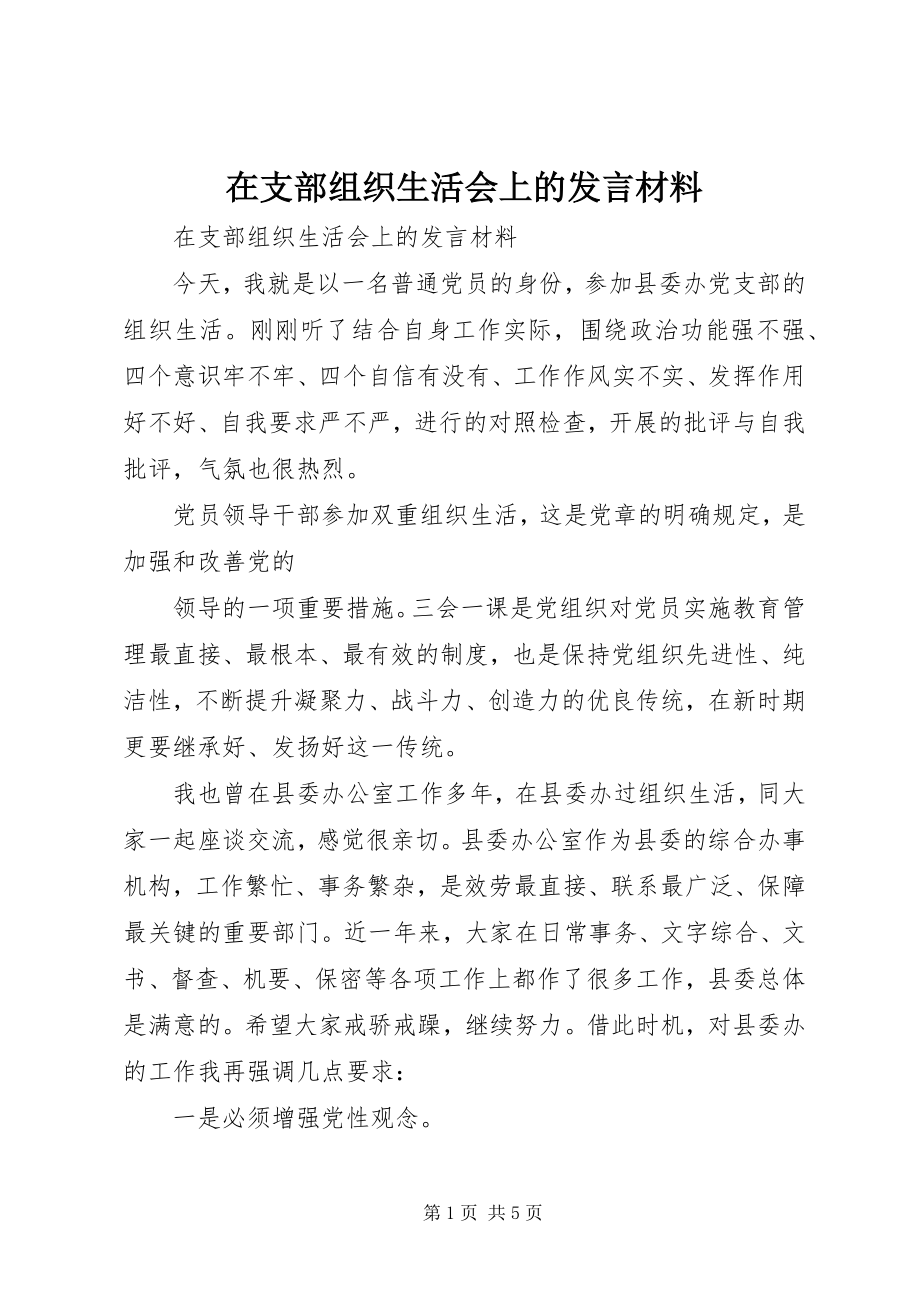 2023年在支部组织生活会上的讲话材料.docx_第1页