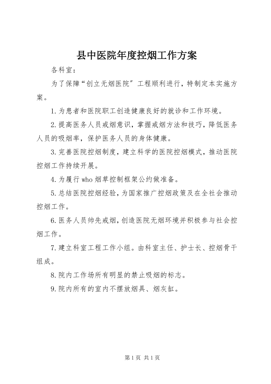 2023年县中医院年度控烟工作计划.docx_第1页