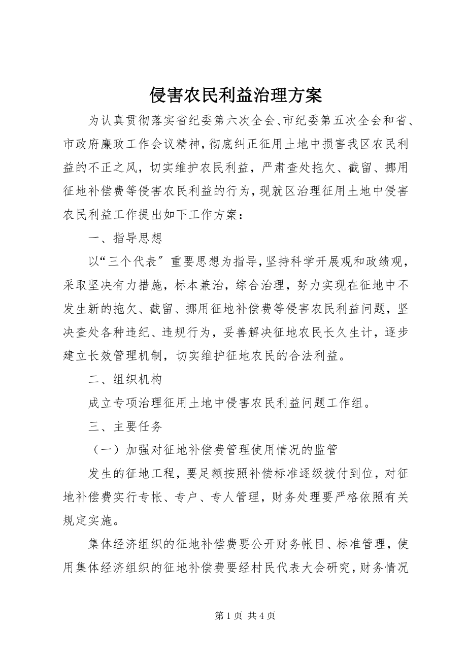 2023年侵害农民利益治理方案.docx_第1页