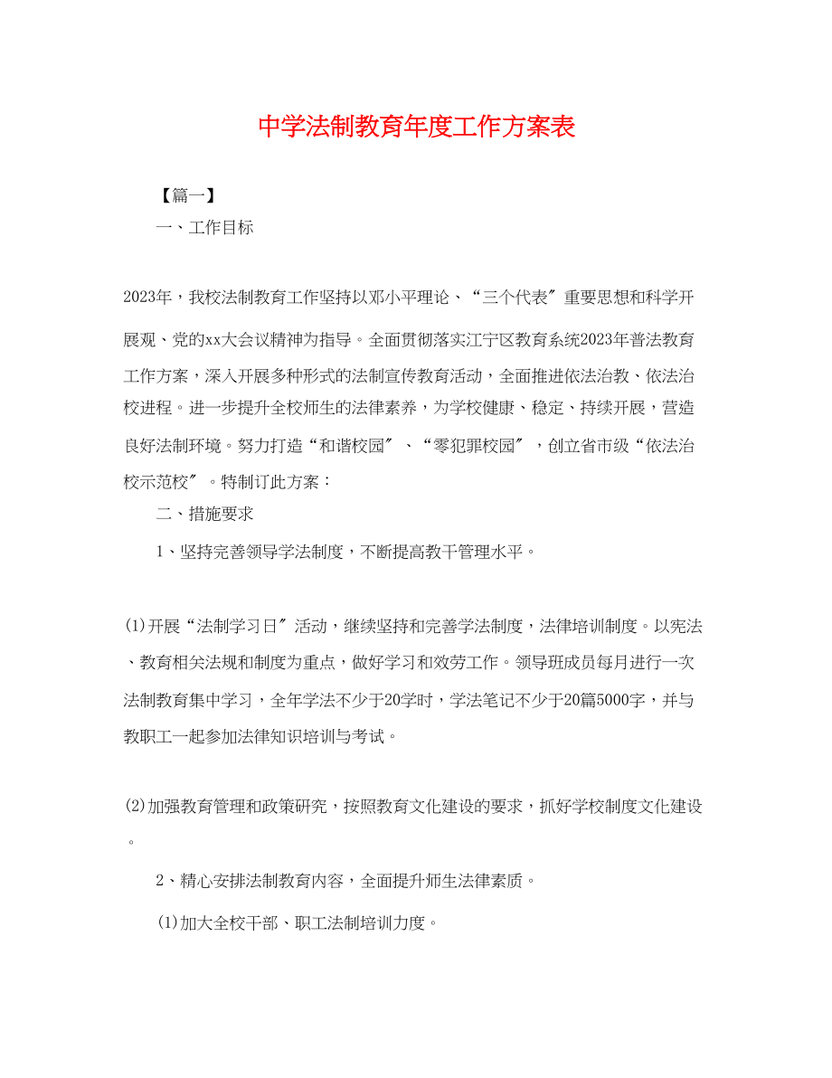 2023年法制教育度工作计划表.docx_第1页