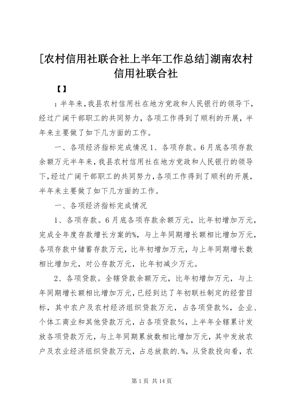 2023年农村信用社联合社上半年工作总结湖南农村信用社联合社新编.docx_第1页