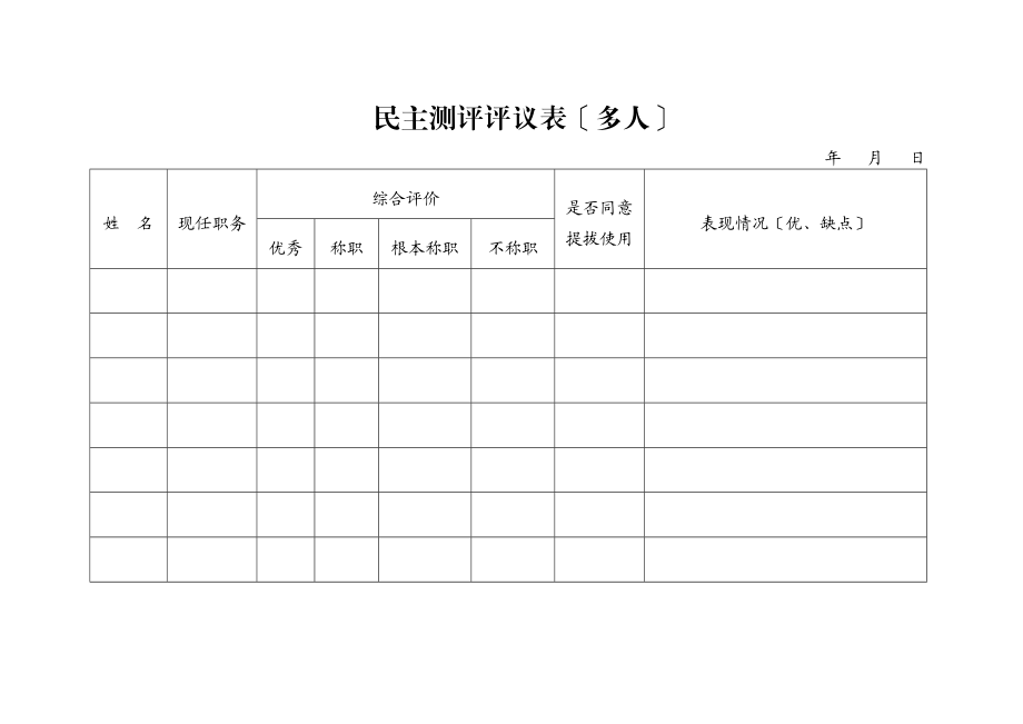 民主测评评议表（多人）.doc_第1页