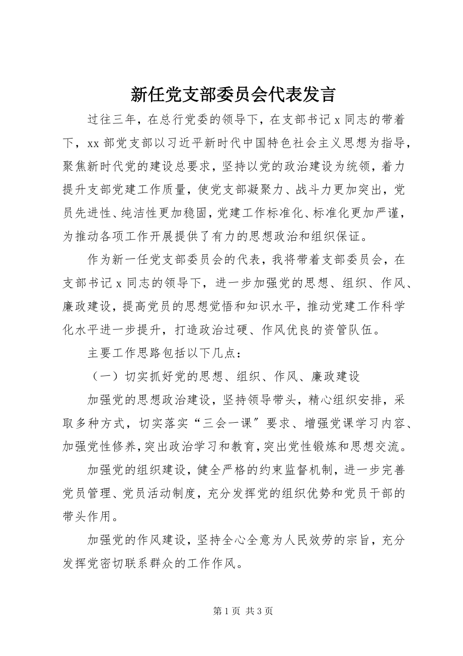 2023年新任党支部委员会代表讲话.docx_第1页