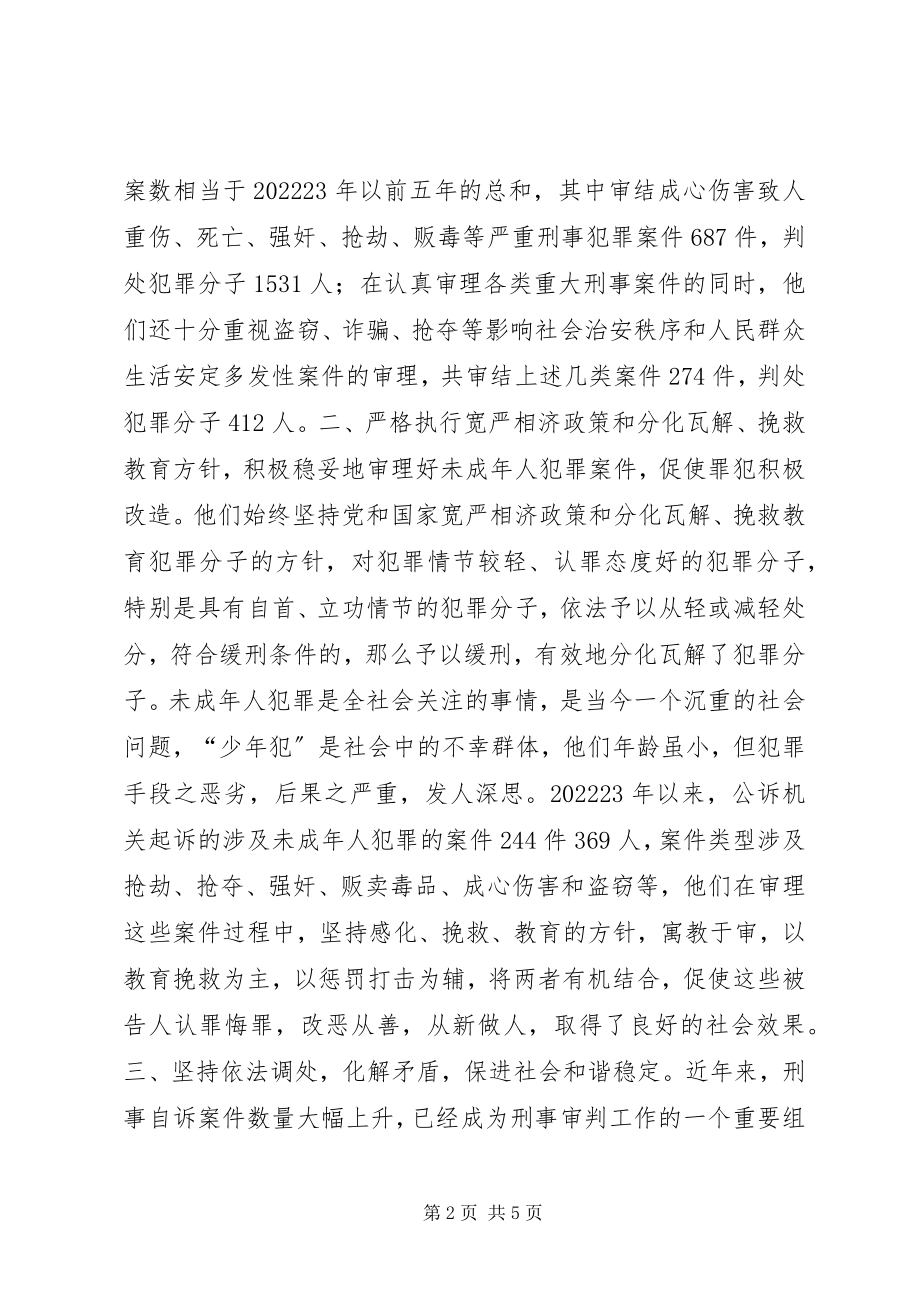 2023年法院刑事审判庭集体事迹材料.docx_第2页