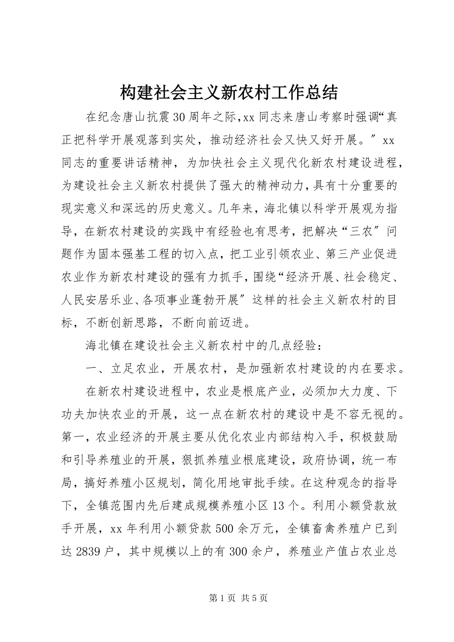 2023年构建社会主义新农村工作总结.docx_第1页