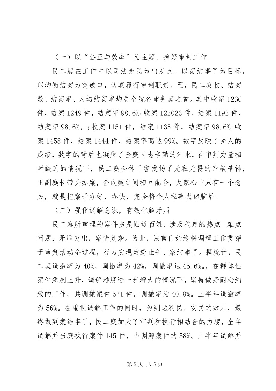 2023年中级人民法院民事审判庭先进集体事迹材料.docx_第2页