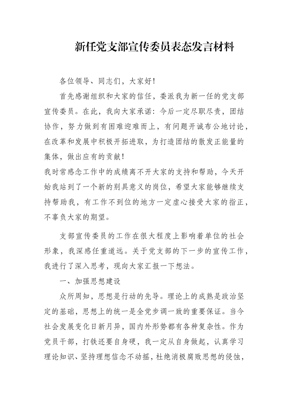 新任党支部宣传委员表态发言.docx_第1页