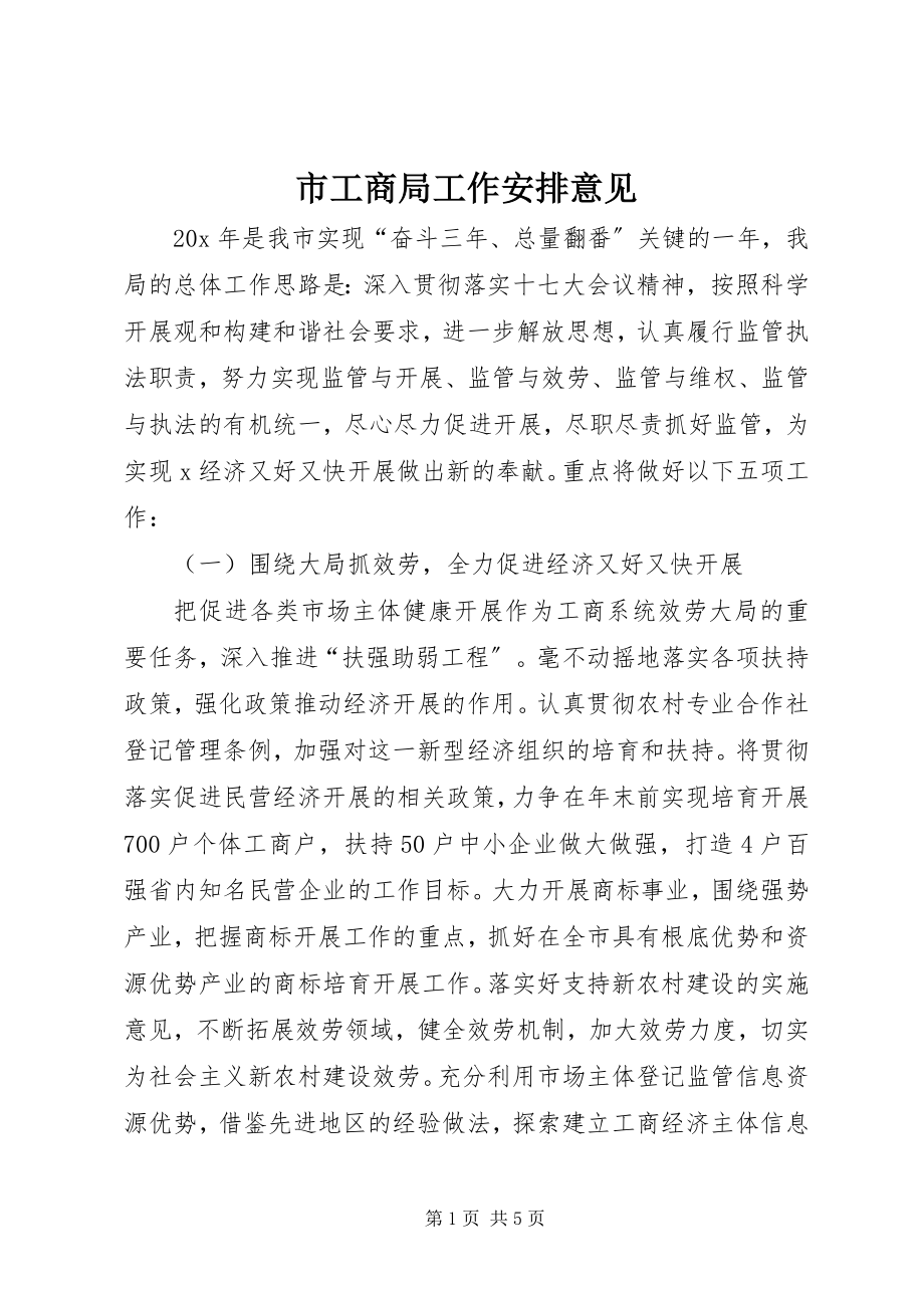 2023年市工商局工作安排意见.docx_第1页