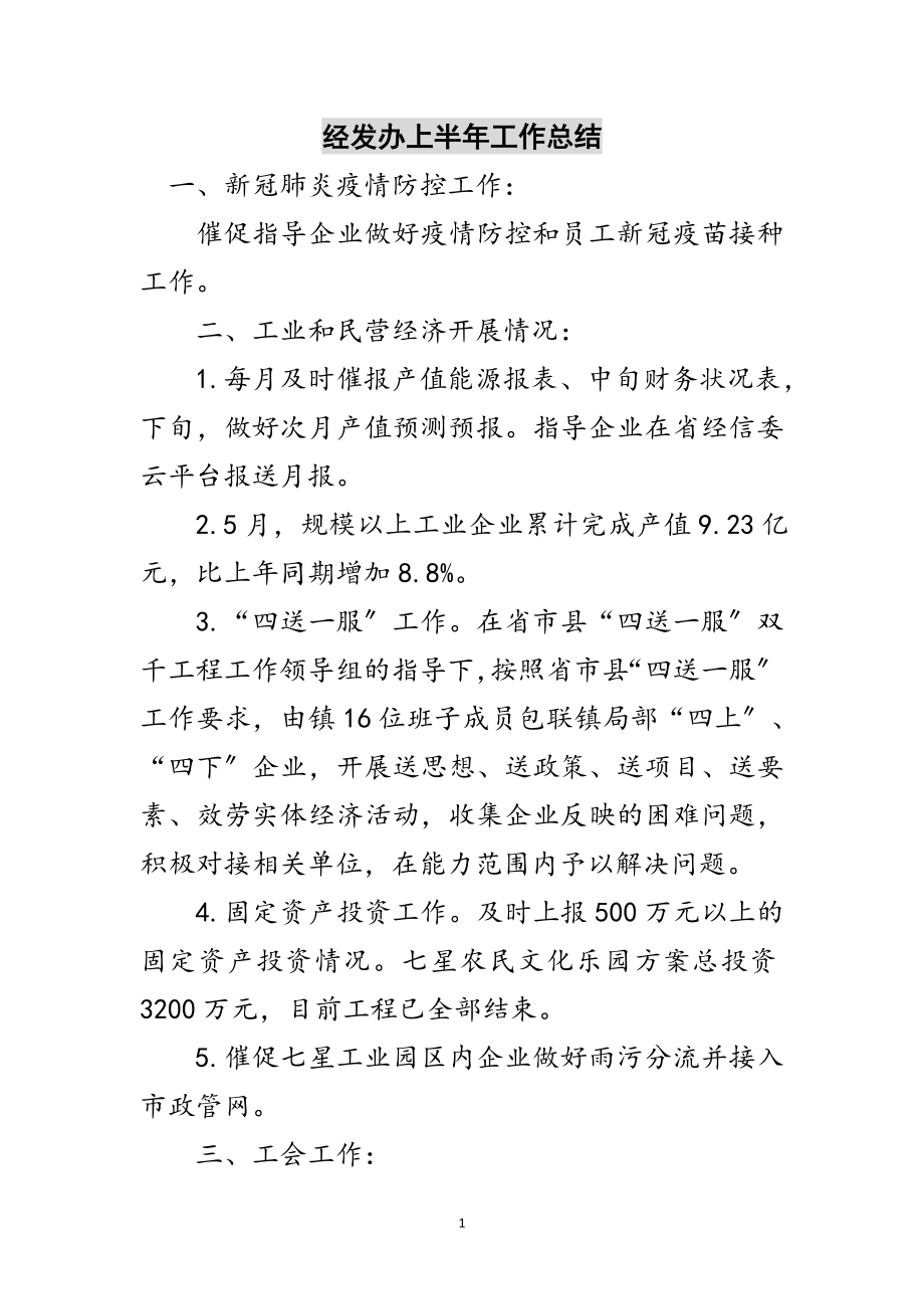 2023年经发办上半年工作总结范文.doc_第1页