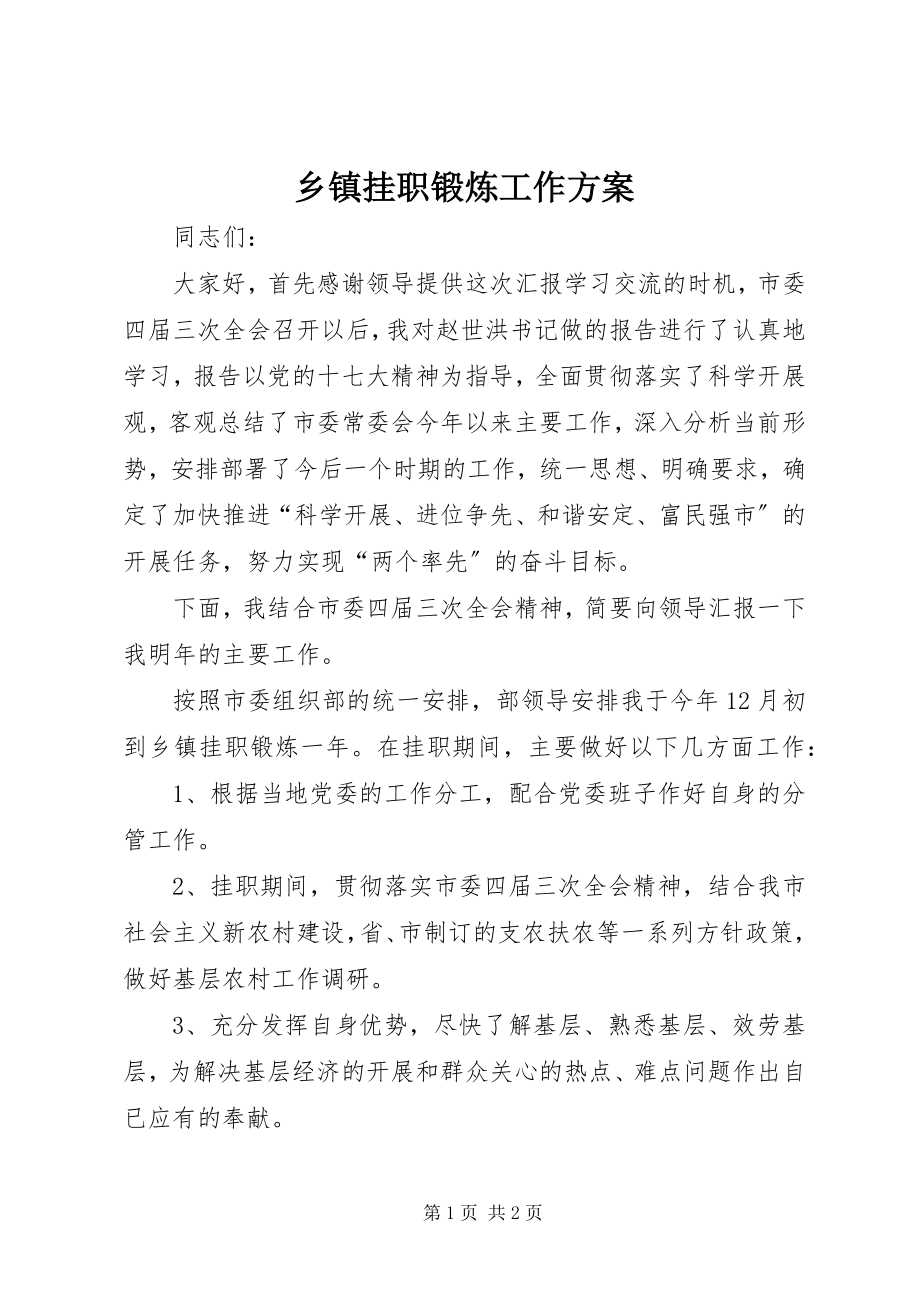 2023年乡镇挂职锻炼工作计划.docx_第1页