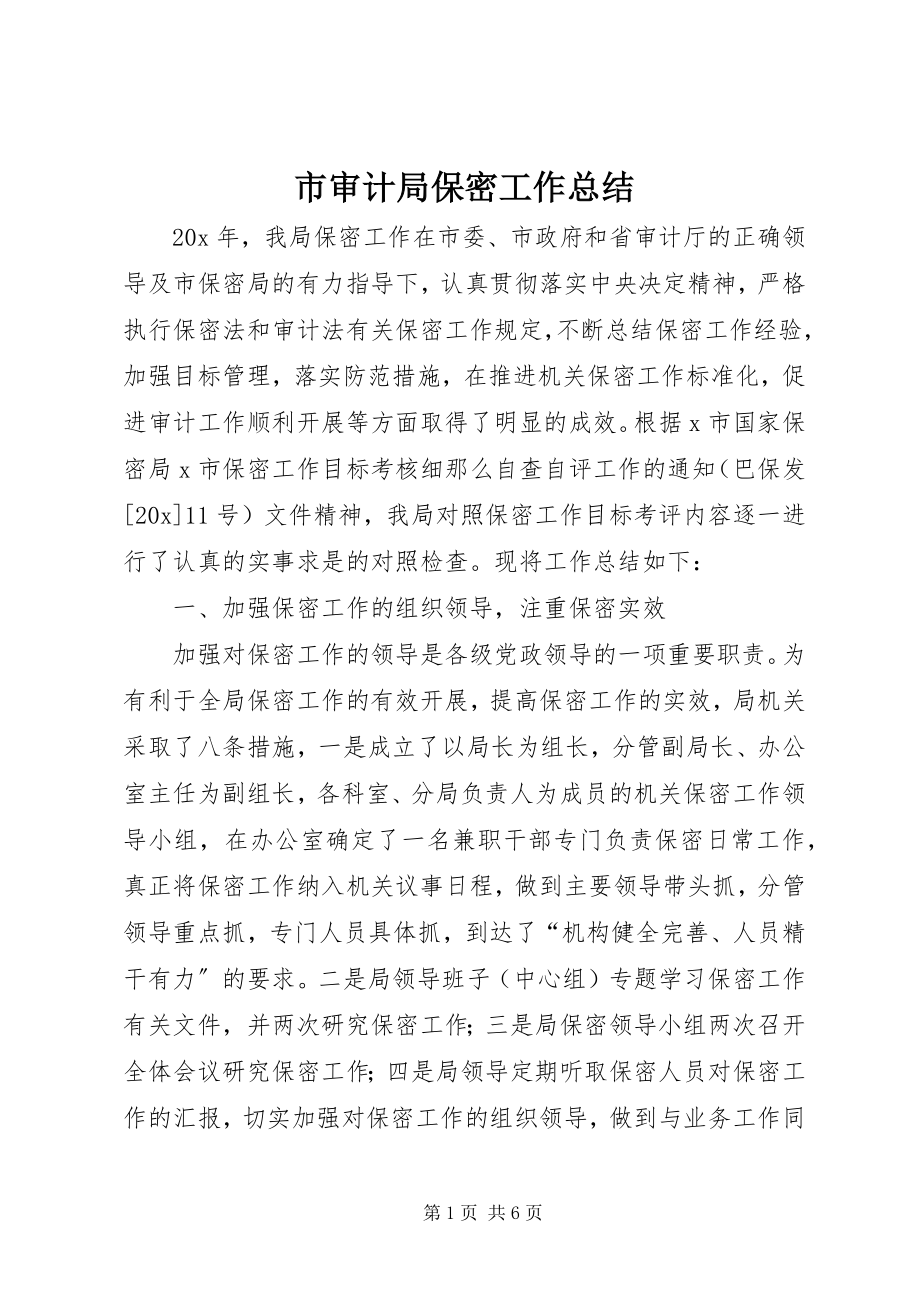 2023年市审计局保密工作总结.docx_第1页