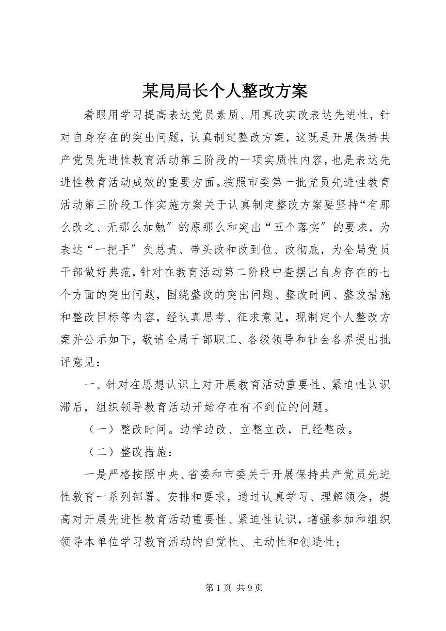 2023年某局局长个人整改方案.docx_第1页