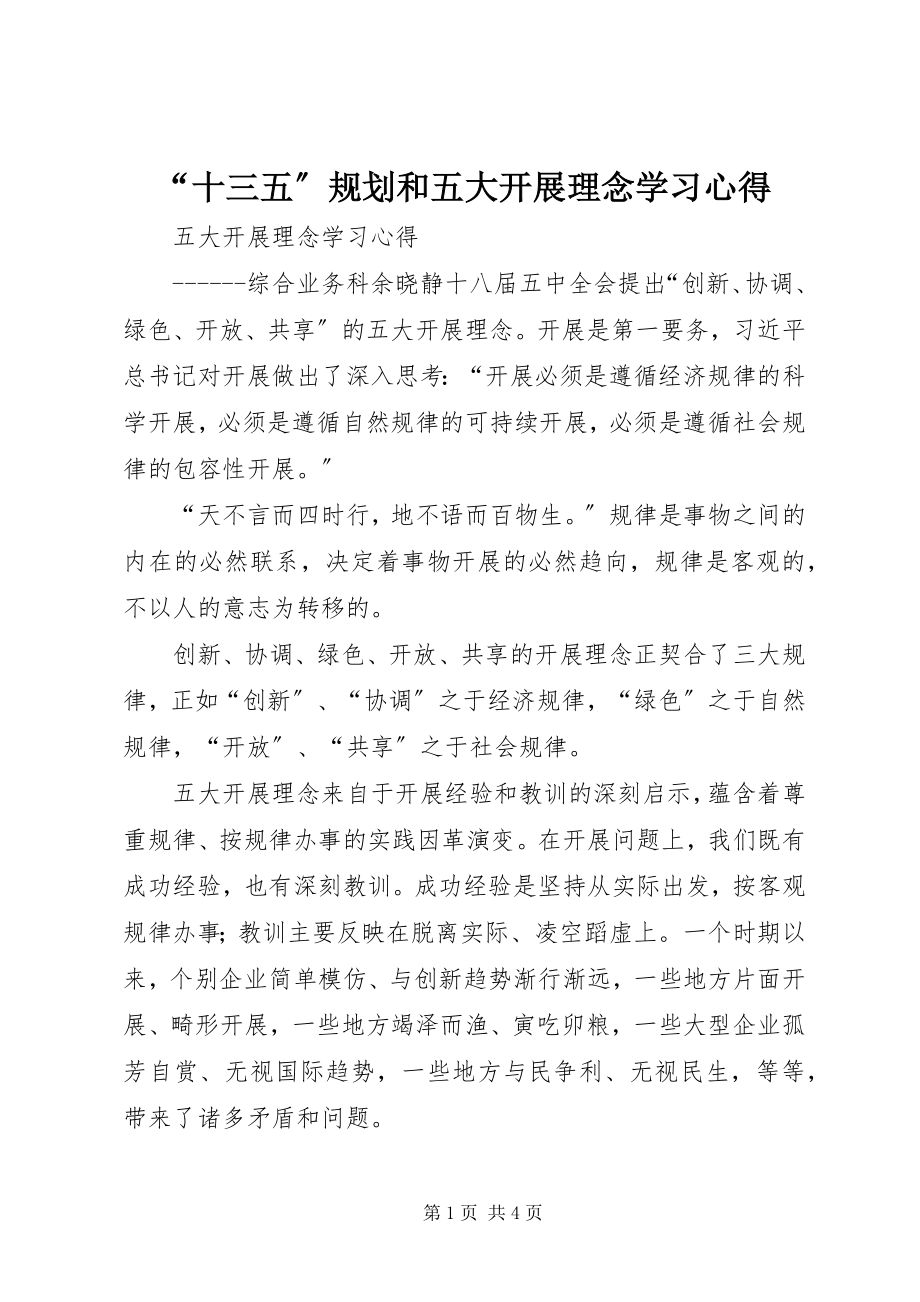 2023年“十三五”规划和《五大发展理念》学习心得新编.docx_第1页