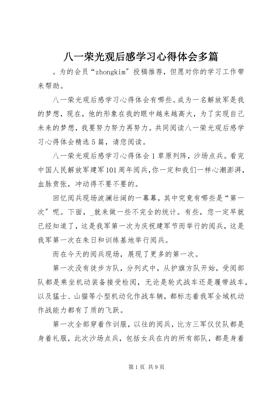 2023年《八一荣光》观后感学习心得体会多篇.docx_第1页