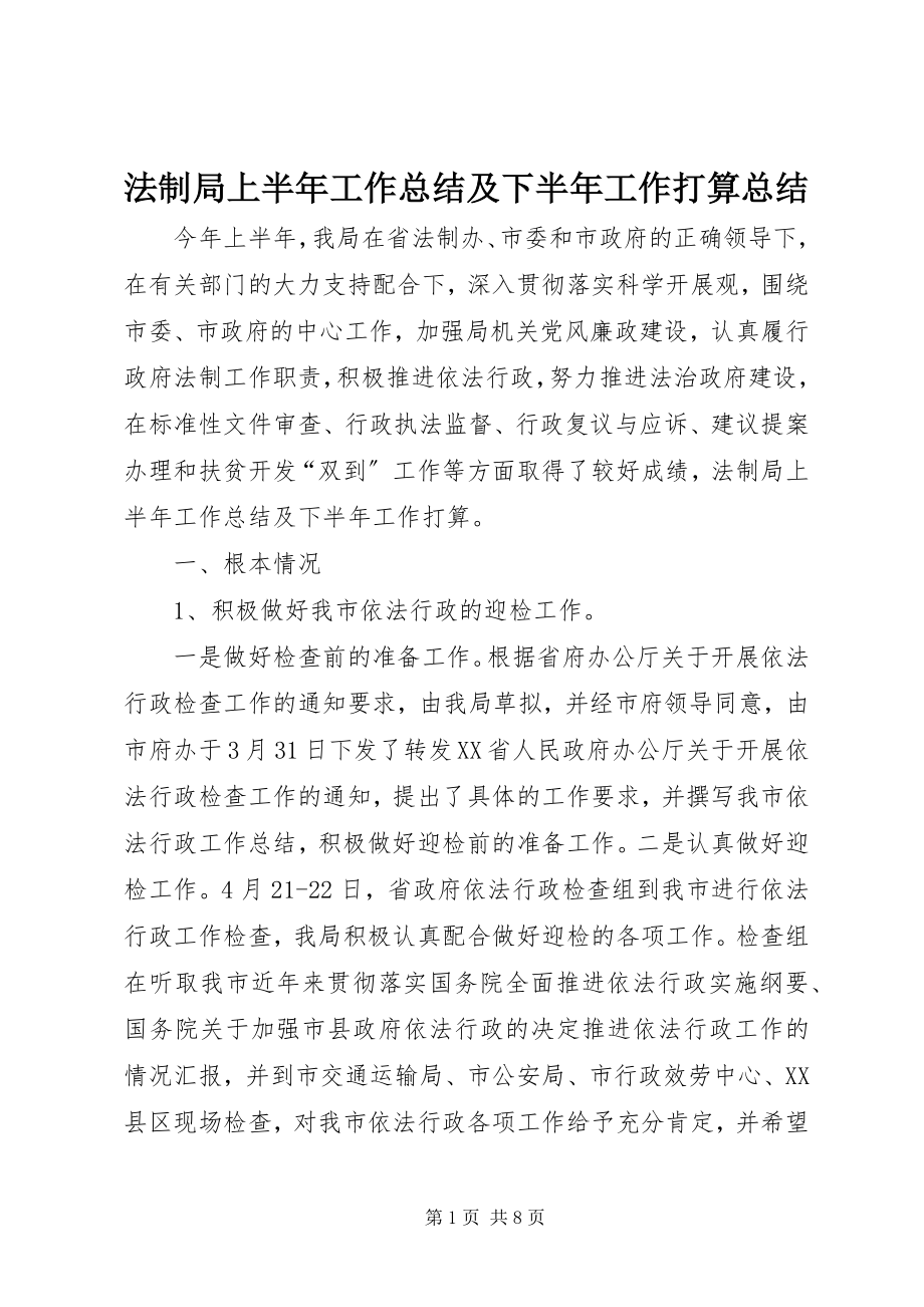 2023年法制局上半年工作总结及下半年工作打算总结.docx_第1页