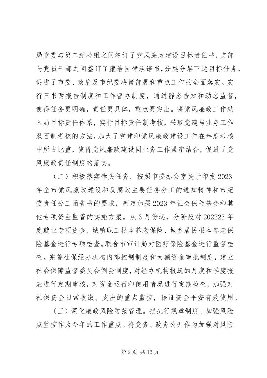 2023年市人力资源社会保障局党风廉政建设情况工作总结.docx_第2页