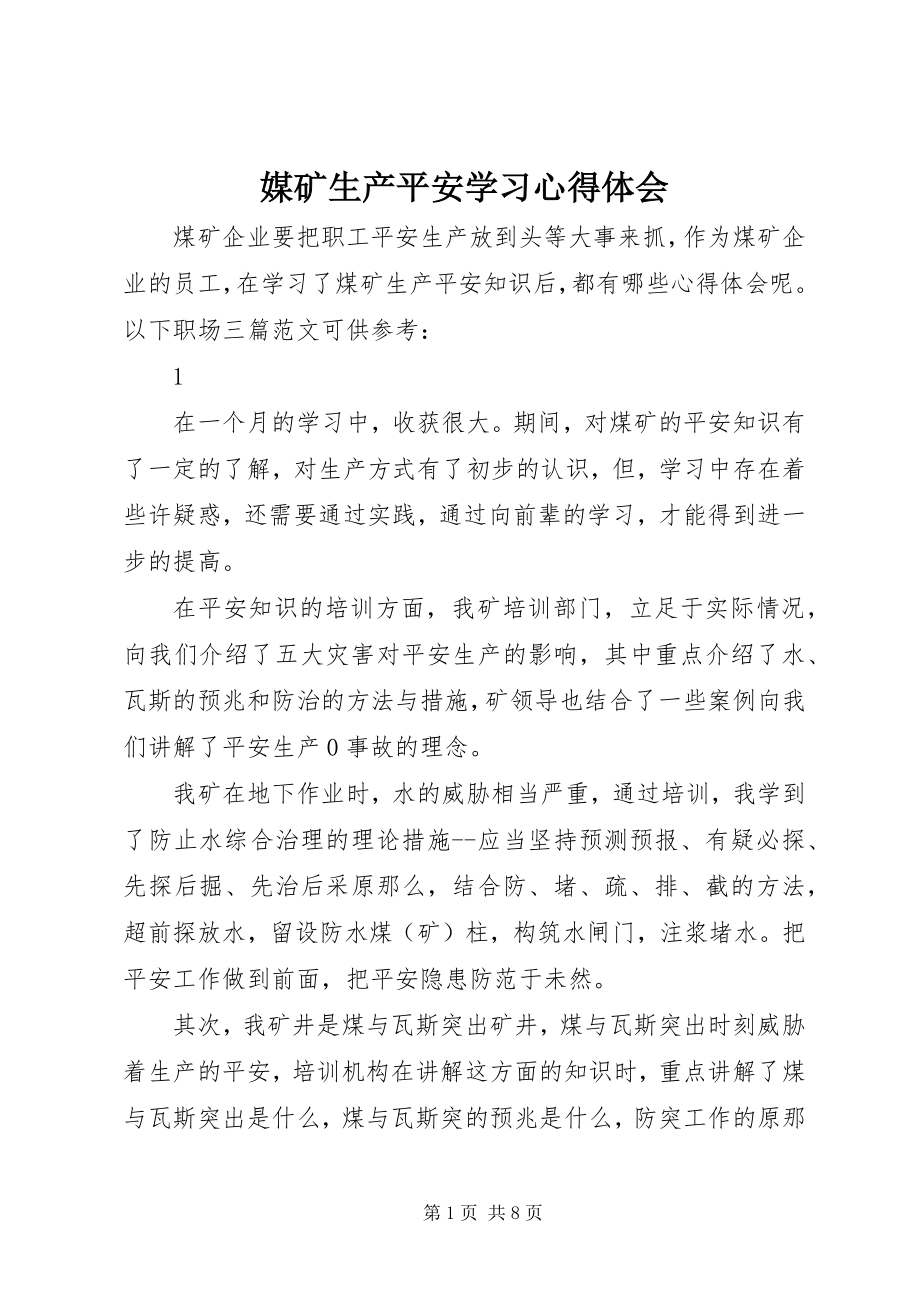 2023年媒矿生产安全学习心得体会.docx_第1页