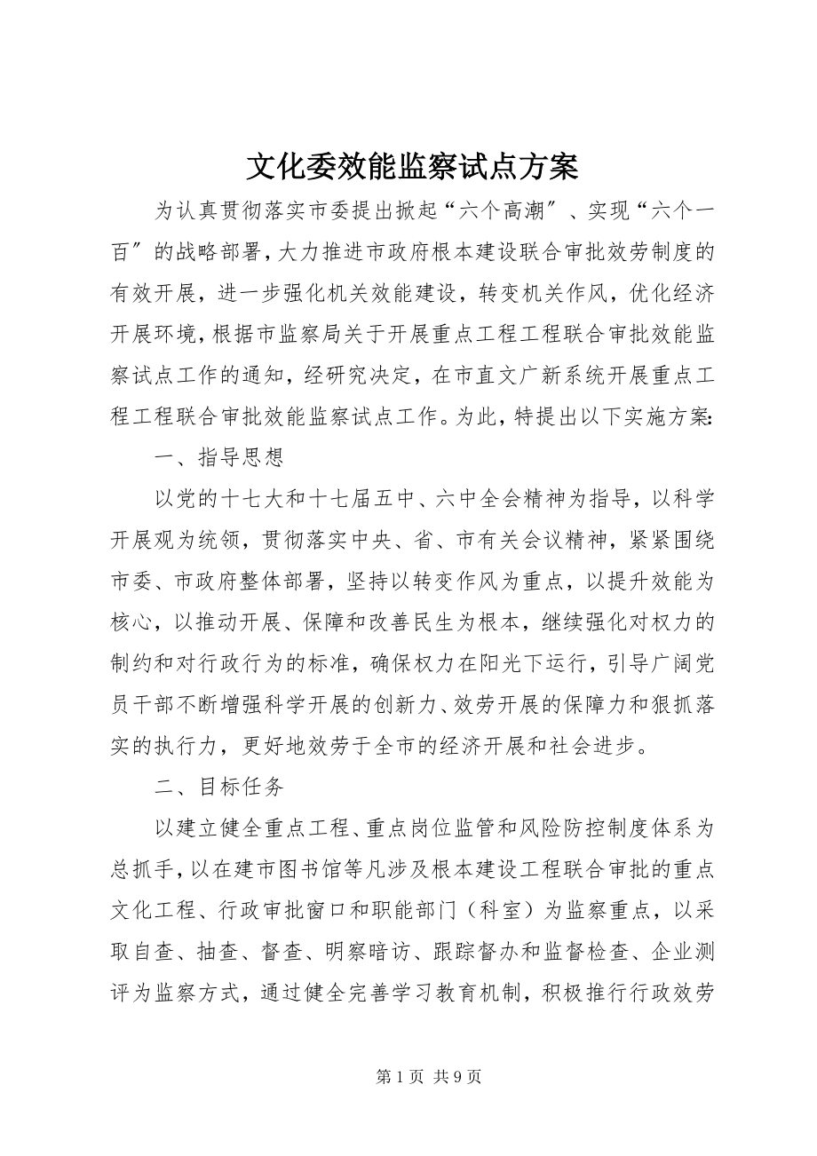 2023年文化委效能监察试点方案.docx_第1页