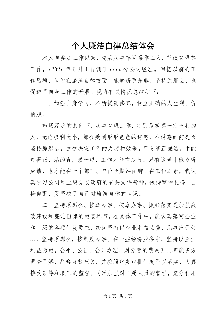 2023年个人廉洁自律总结体会.docx_第1页