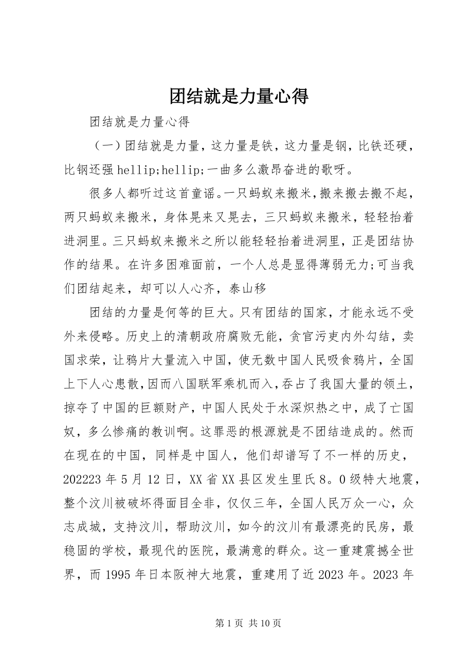 2023年团结就是力量心得.docx_第1页