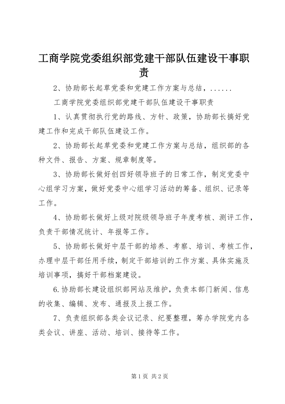 2023年工商学院党委组织部党建干部队伍建设干事职责.docx_第1页