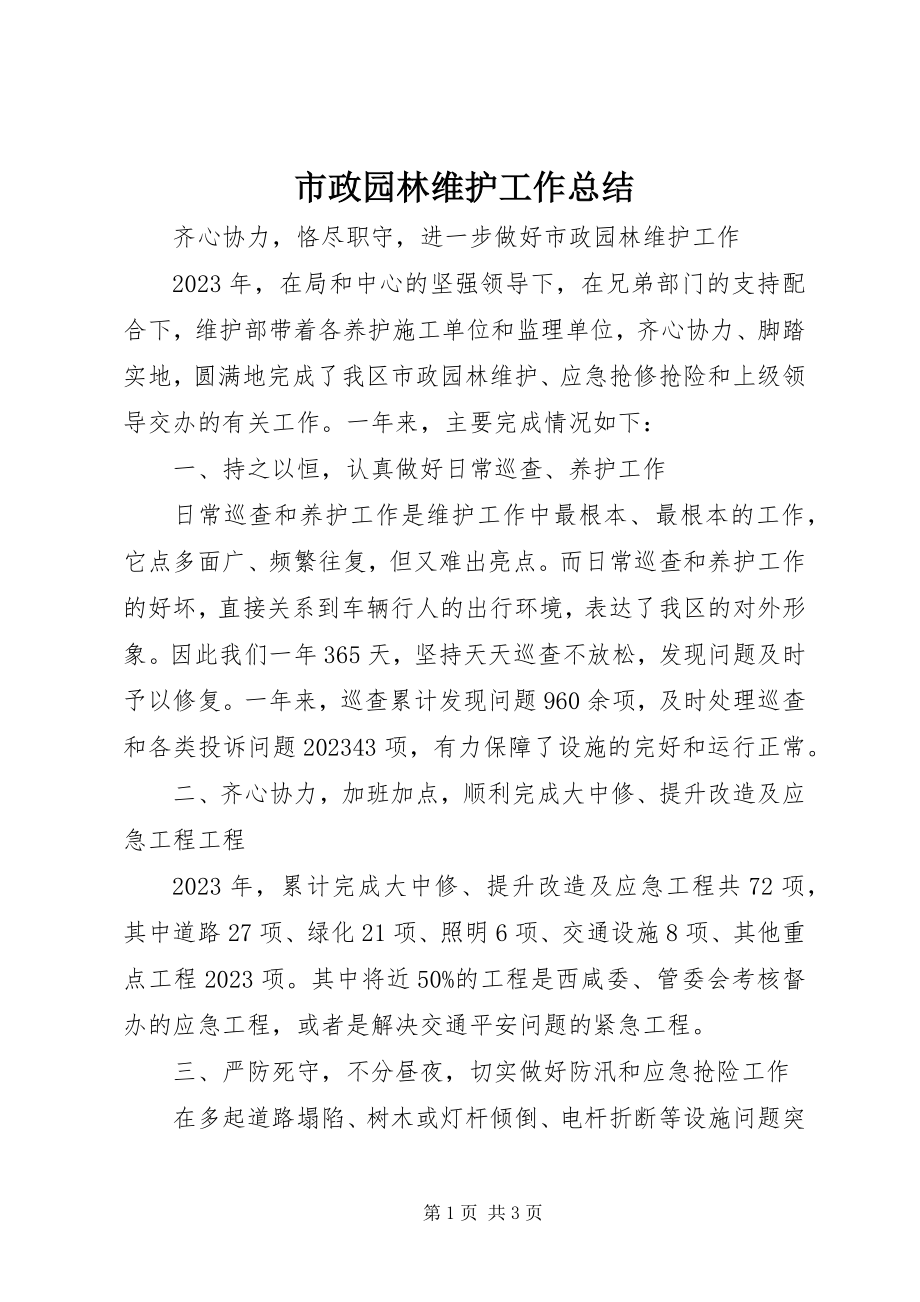 2023年市政园林维护工作总结.docx_第1页