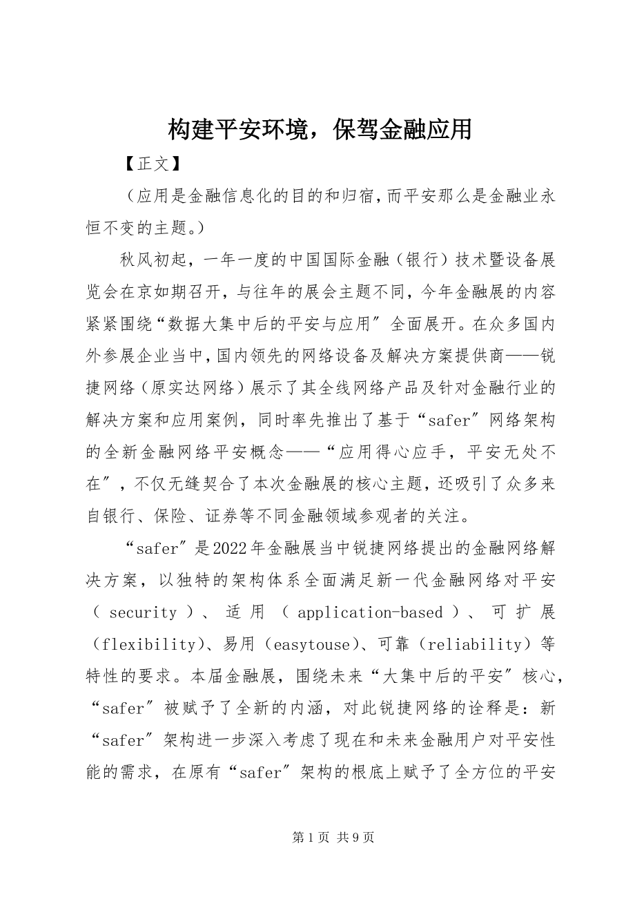 2023年构建安全环境保驾金融应用.docx_第1页