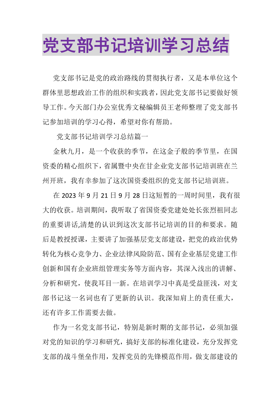 2023年党支部书记培训学习总结.doc_第1页