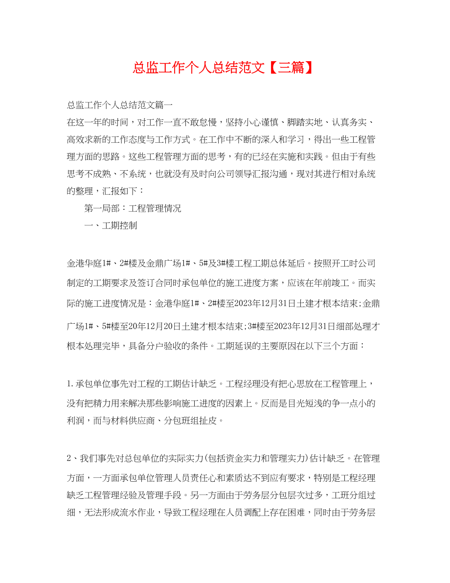 2023年总监工作个人总结三篇.docx_第1页