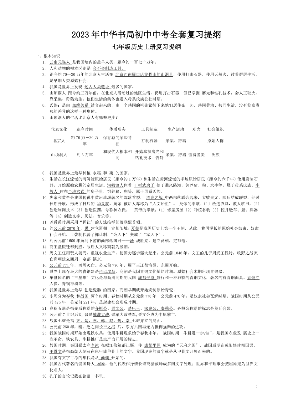 2023年中华书局初中历史全套复习资料.doc_第1页