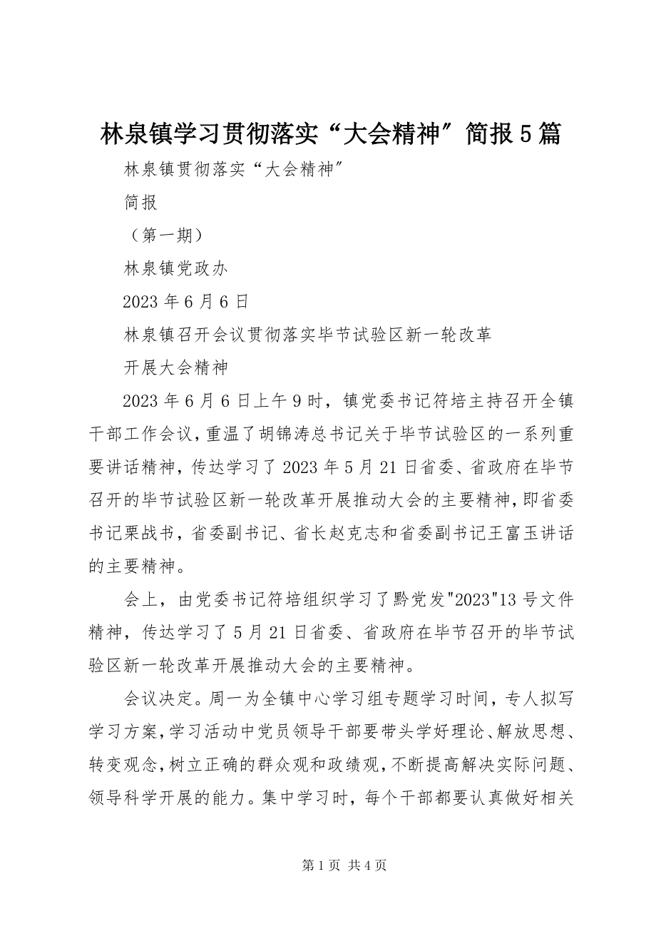 2023年林泉镇学习贯彻落实“大会精神”简报5篇.docx_第1页