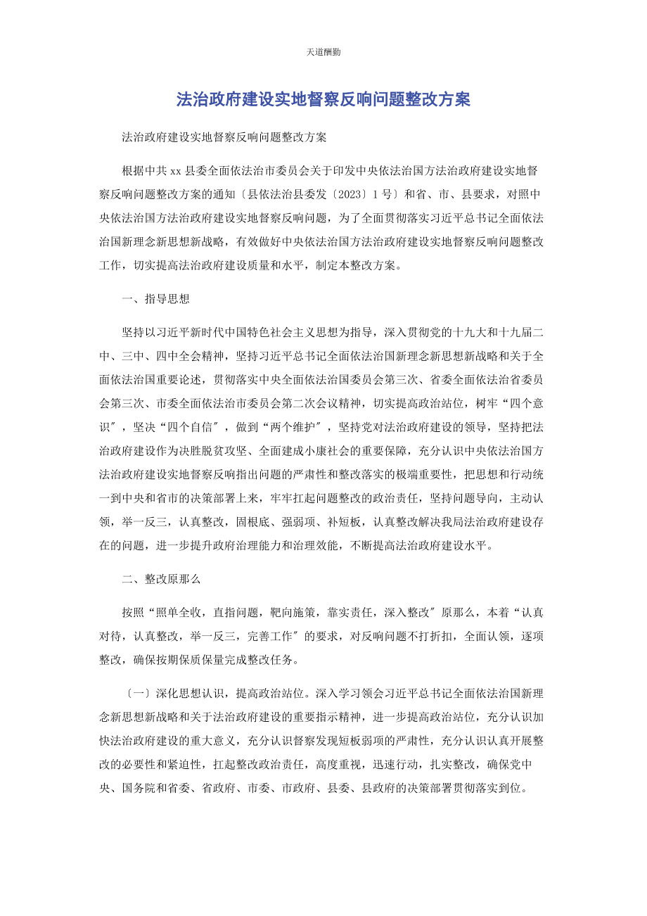 2023年法治政府建设实地督察反馈问题整改方案范文.docx_第1页