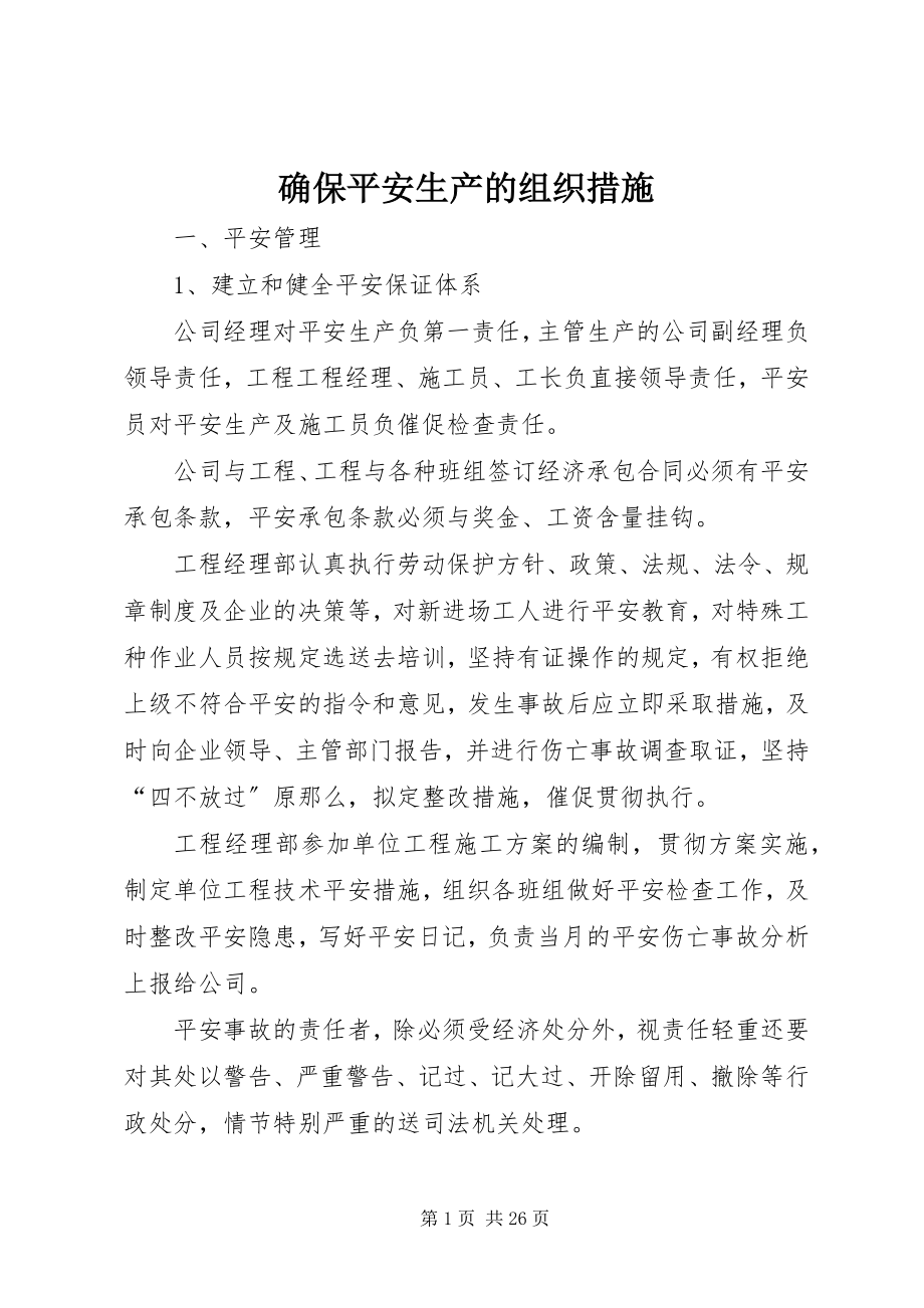 2023年确保安全生产的组织措施.docx_第1页