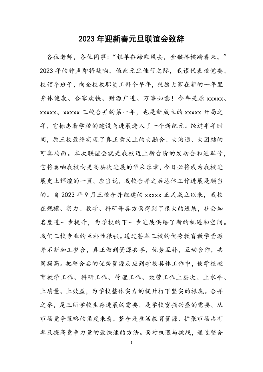 2023年迎新春元旦联谊会致辞.docx_第1页